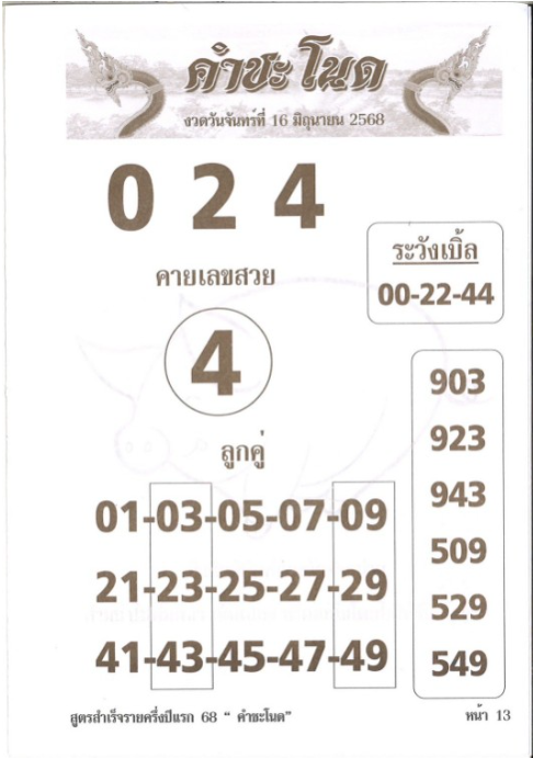 หวยคำชะโนด 16/6/68