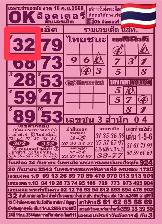 หวยokลอตเตอรี่ 16/9/68