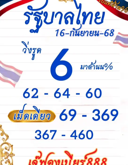 หวยเจ๊ฟองเบียร์ 16/9/68