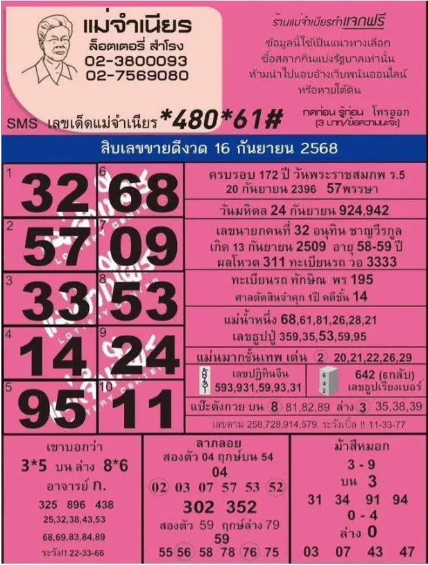 หวยแม่จำเนียร 16/9/68